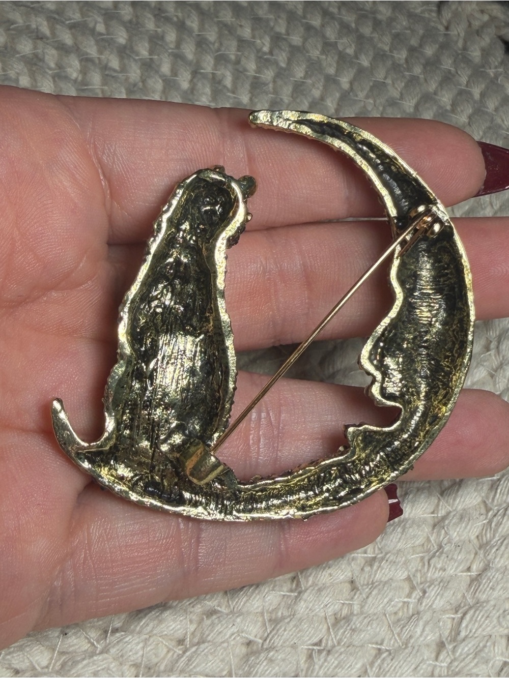Halloween Black Cat Crescent Moon Brooch Rhinestone Witchy Jewelry - Picture 11 of 11